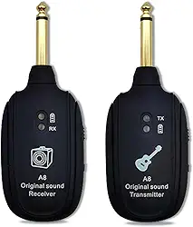 Transmissor sem fio Guitarra, Captador Transmissor e Receptor do Sistema, Canal UHF para Guitarra Elétrica, Amplificador Baixo áudio sem fio (para todos os violões)