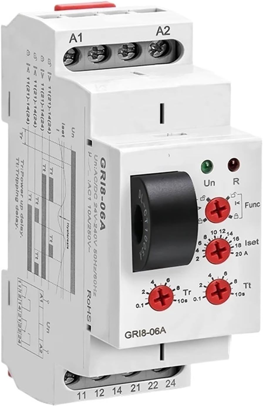 1pcs GRI8-06 DC Current Sensor Relay 18mm Width 2CO 8A AC/DC Current Testing Relay 24V-240V Wide Range