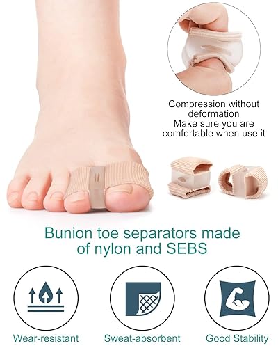 Miniatura 4 de BLATOWN 4 separadores de dedos correctores de juanetes para mujeres y hombres, espaciadores de gel para dedos grandes con 2 bucles para pies,