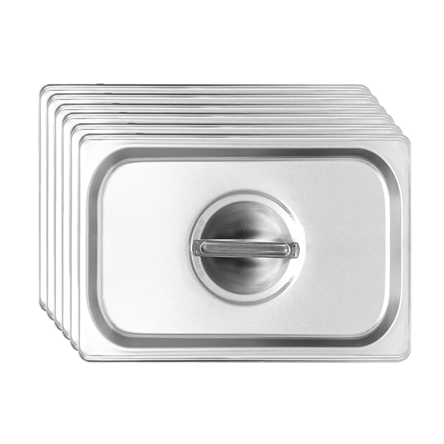 6-Pack 1/9 Size Stainless Steel Steam Table Lid 1/9 Size Solid Hotel Pan Cover Buffet Pan Lids Roasting Pans Cover with Handle Lid for 1/9 Steam Pan