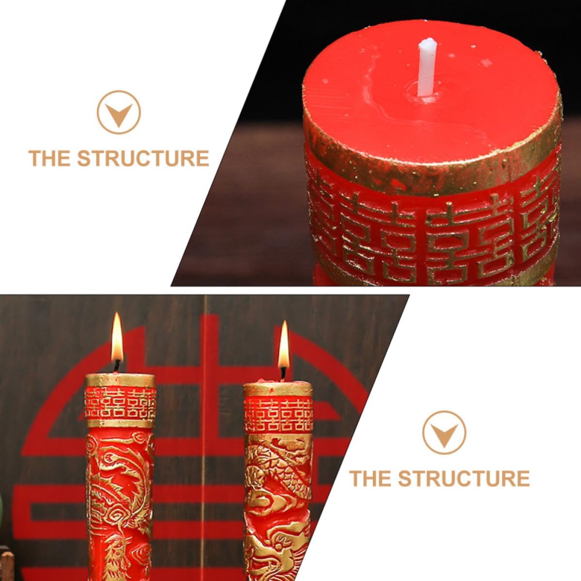 VILLCASE Wedding Candles Dragon and Phoenix Design 1 Pair Red Chinese Style Candle Paraffin Portable Lightweight Adorn for Marriage Room Layout Decor and Wedding Party Supply