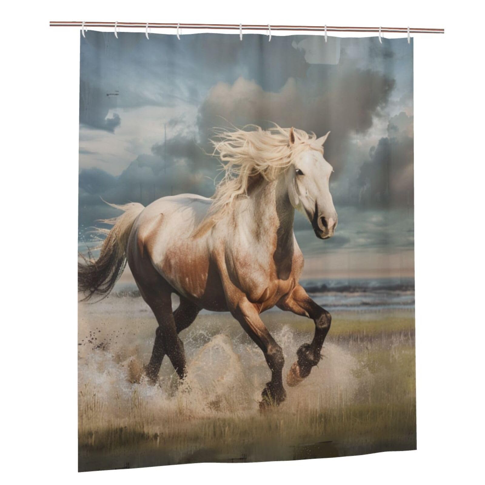 BWWHCCTI Horses Printed Shower Curtain With 12 Plastic Hooks Opaque Quick Drying Waterproof Shower Curtains Sets For Bathroom 152x183 Cm