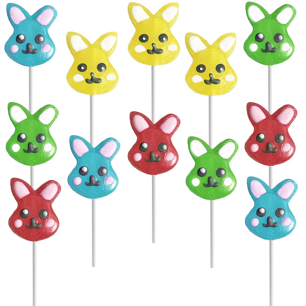 Happy Easter Bunnies Lollipops Suckers, Colorful Easter Eggs, Yellow Bunny Rabbit, Orange Carrot Designs Fat-Free, Individually Wrapped Pops (72-Pack)