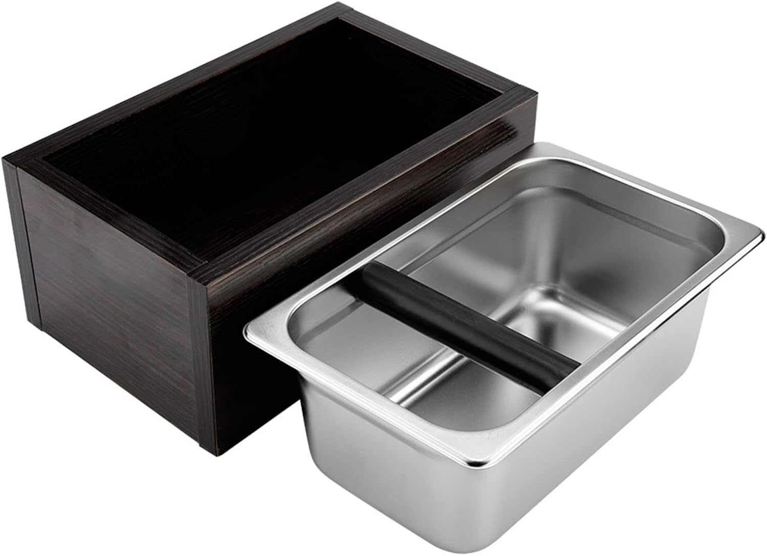 Coffee Knock Box, Stainless Steel Coffee Pucks Container, Large Capacity Wooden Box Coffee Pucks Container Espresso Machine Tool for Coffee Ground, Underneath Espresso Machines