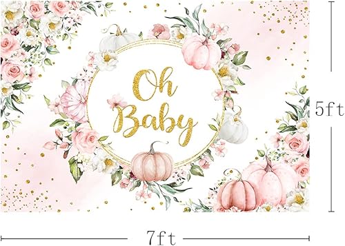 Miniatura 9 de MEHOFOND Telón de fondo de otoño de 8 x 6 pies Oh Baby Shower otoño hojas de arce calabaza fondo dorado purpurina puntos banner Blush Photobooth,