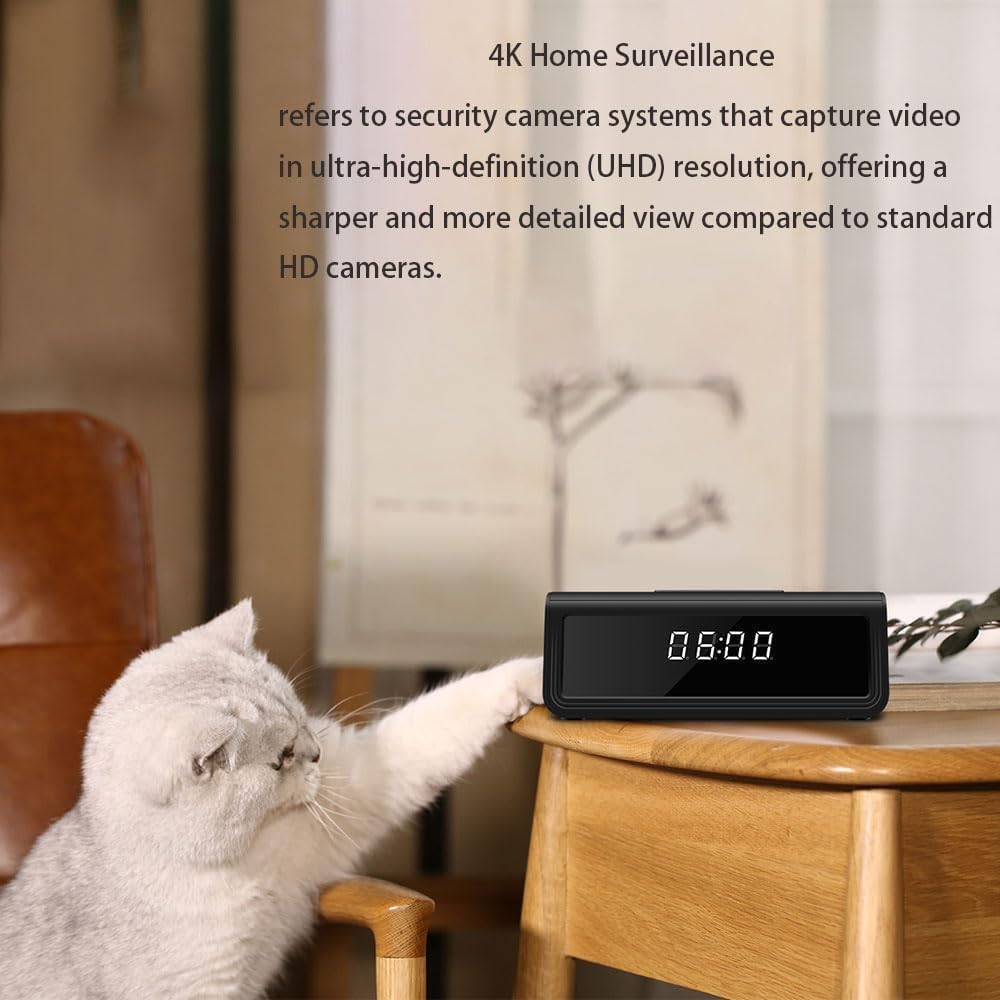 WOONZER Hidden Spy Camera Clock – 4K WiFi Security Camera with Night Vision, Motion Detection, and 160° Wide Angle for Home & Office Surveillance