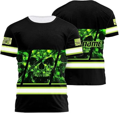 Miniatura 20 de Matedecor Camisa de Alta Visibilidad con Cráneo para Hombre, Camisas Reflectantes de Seguridad con Bandera de EE. UU., Nombre Personalizado
