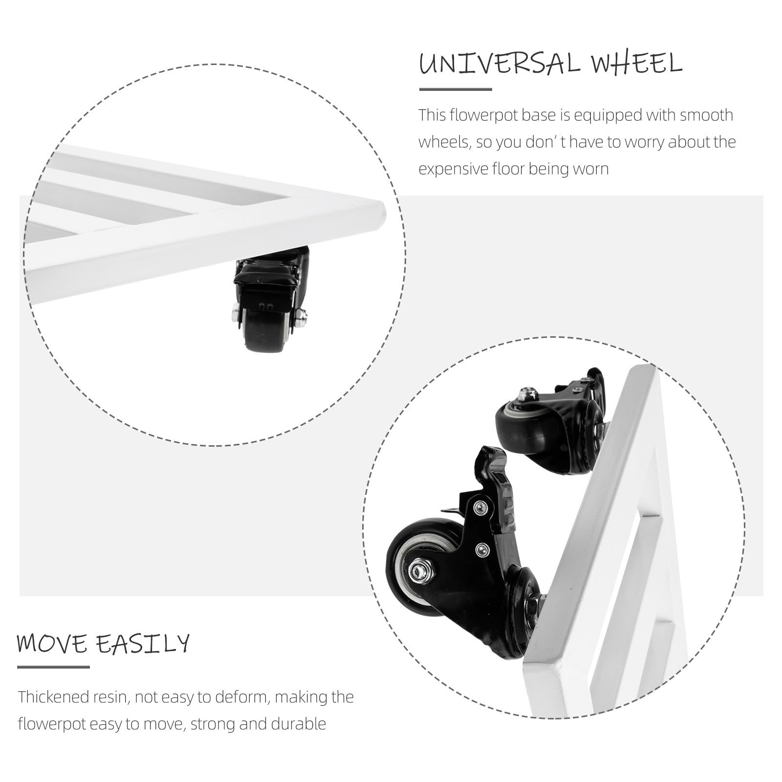 TEHAUX Sottovaso Mobile in Ferro Bianco Ruote, 50cm Supporto