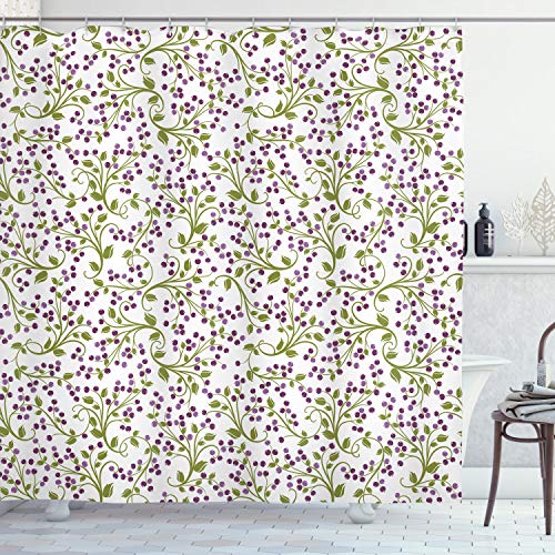 ABAKUHAUS Flor Cortina de Baño, Patrón Floral Fresas Salvajes Ramas 