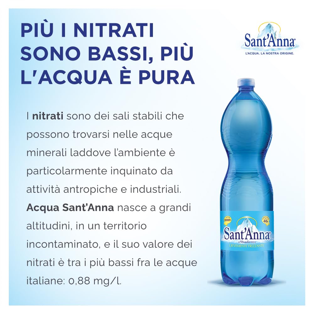 Acqua Sant'Anna Pack 1,5L Lievemente Frizzante | 36 Bottiglie | Acqua Minerale Lievemente Frizzante Oligominerale Minimamente mineralizzata | Plastica 100% Riciclabile