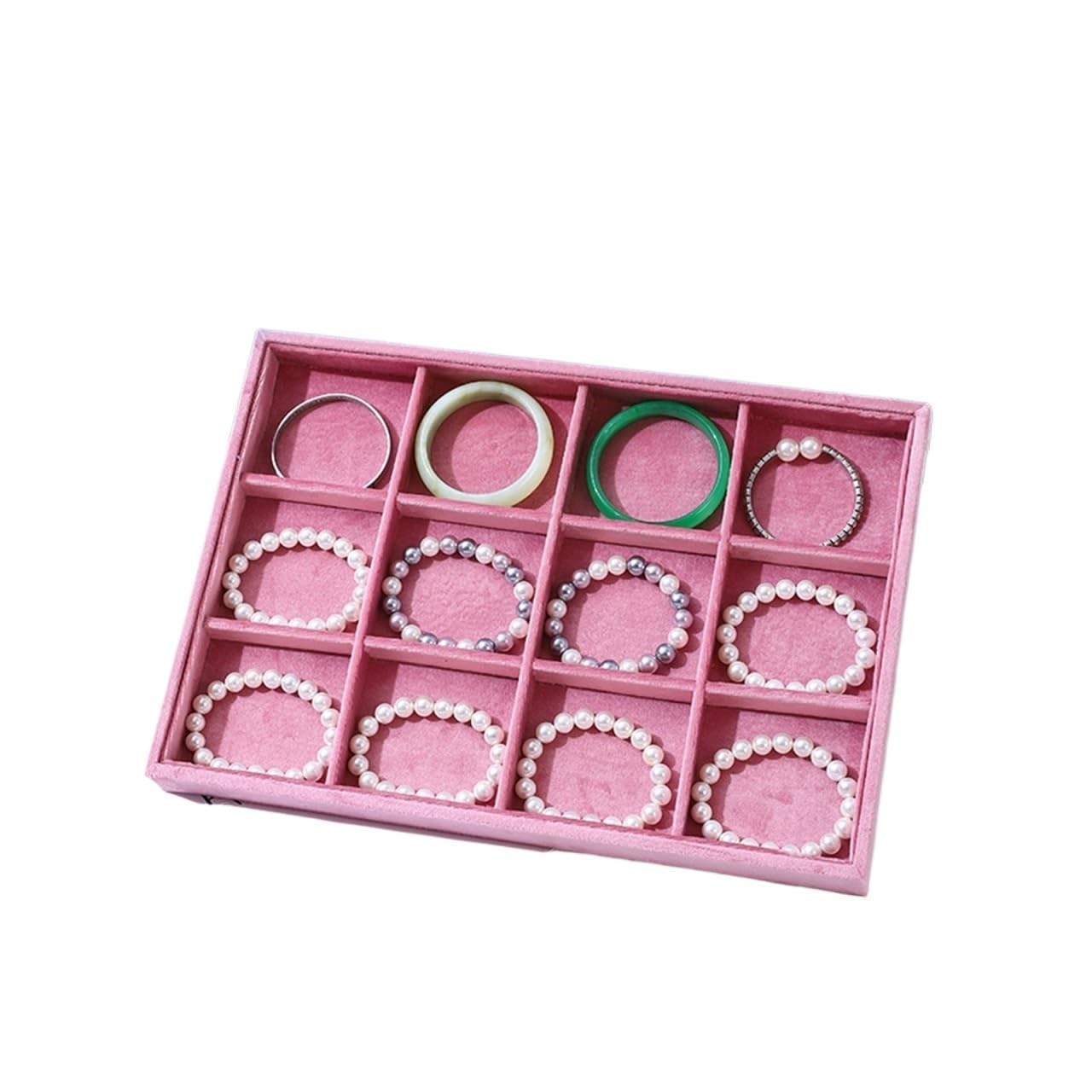 YGMNQAL Velvet Jewelry Tray Elegant Pink Velvet Jewelry Organizer Ring Display Tray Earrings Necklace Bracelet Watches Storage Trays Counter Showcase Props