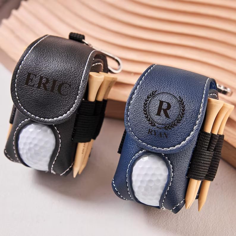 TPFOON Personalized Golf Ball Bag, Golf Gifts for Him, Golf Ball and Tees Holder, Mini Golf Ball Holder, Leather Golf Pouch, Customized Golf Ball Waist Bag