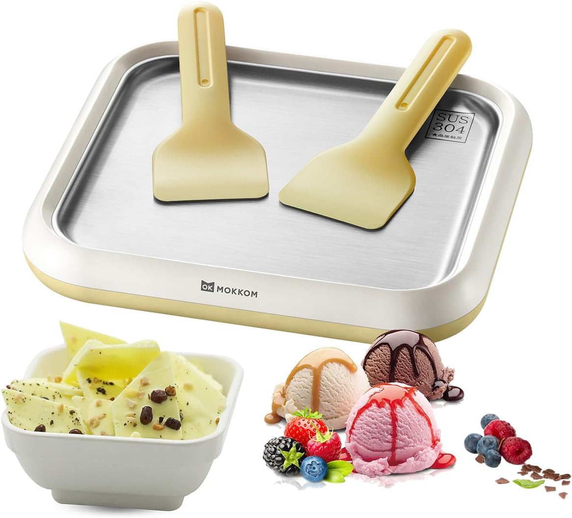 MOKKOM Rolled Ice Cream Maker, Frozen Fruit Ice Cream Maker
