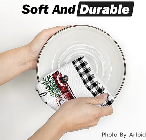 Miniatura 5 de Artoid Mode Toallas de cocina con árboles de Navidad y camión blanco y negro, 18 x 26 pulgadas, paño de secado ultra absorbente para cocinar