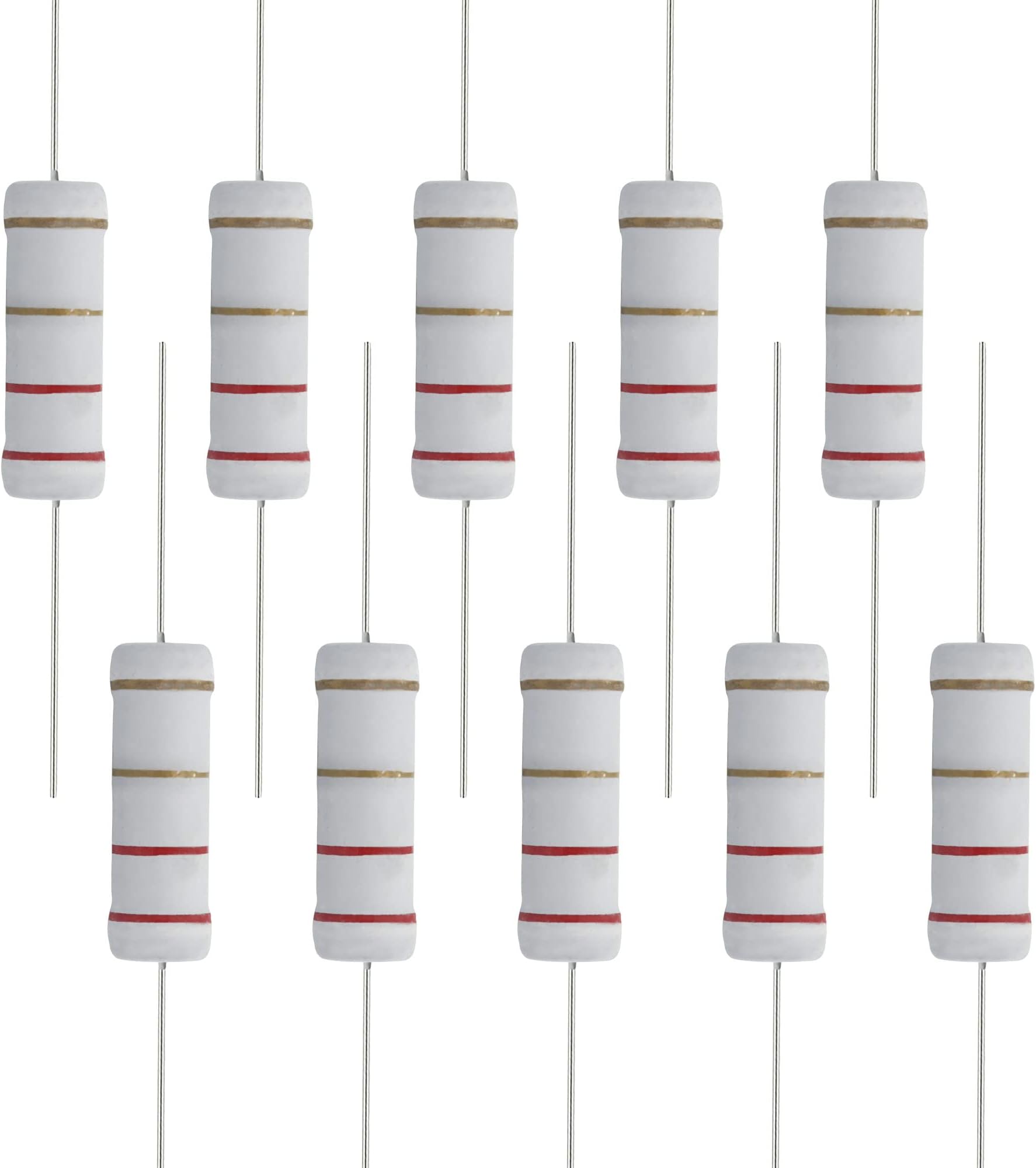 10 PCS 2.2 Ohm Resistor Axial Lead, 5W 5% Tolerance Metal Oxide Film Resistor, Flame Proof for DIY Electronic, Audio-Video Projects