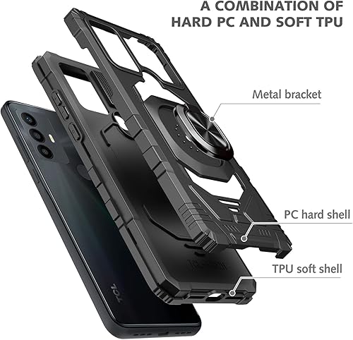 Miniatura 3 de Funda para teléfono TCL 30 SE, TCL 30 SE 2022 con protector de pantalla, soporte de anillo para montaje magnético de automóvil de grado militar,