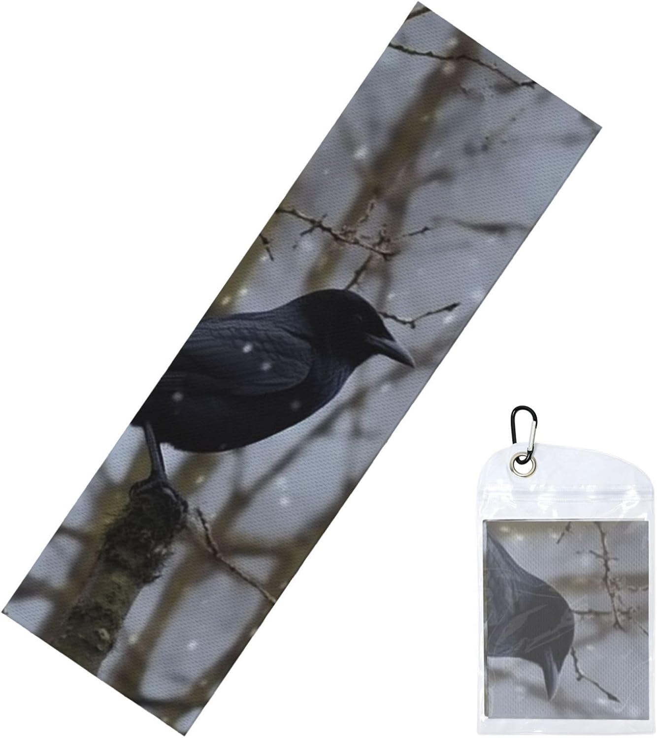 Black Crow Birds Cooling Towel Cold Exercise Towel, Soft Breathable Ice Towel Microfiber Gym Towel with PVC Pouch for Yoga Golf Gym Fitness 40″X12″