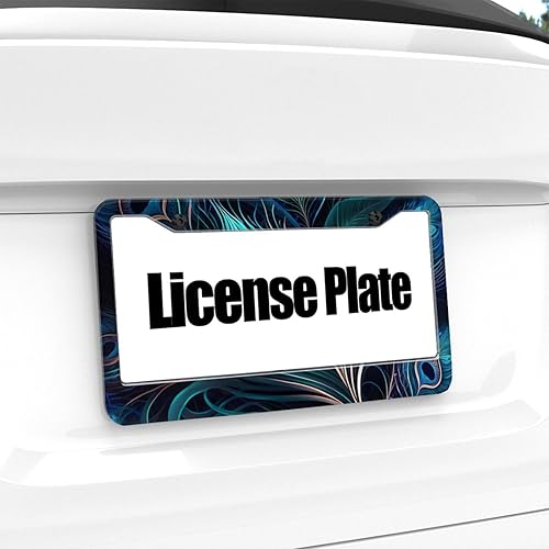 Miniatura 4 de 2 piezas de marco de matrícula de aluminio para automóvil con agujeros, plumas de pavo real, pavo real fresco