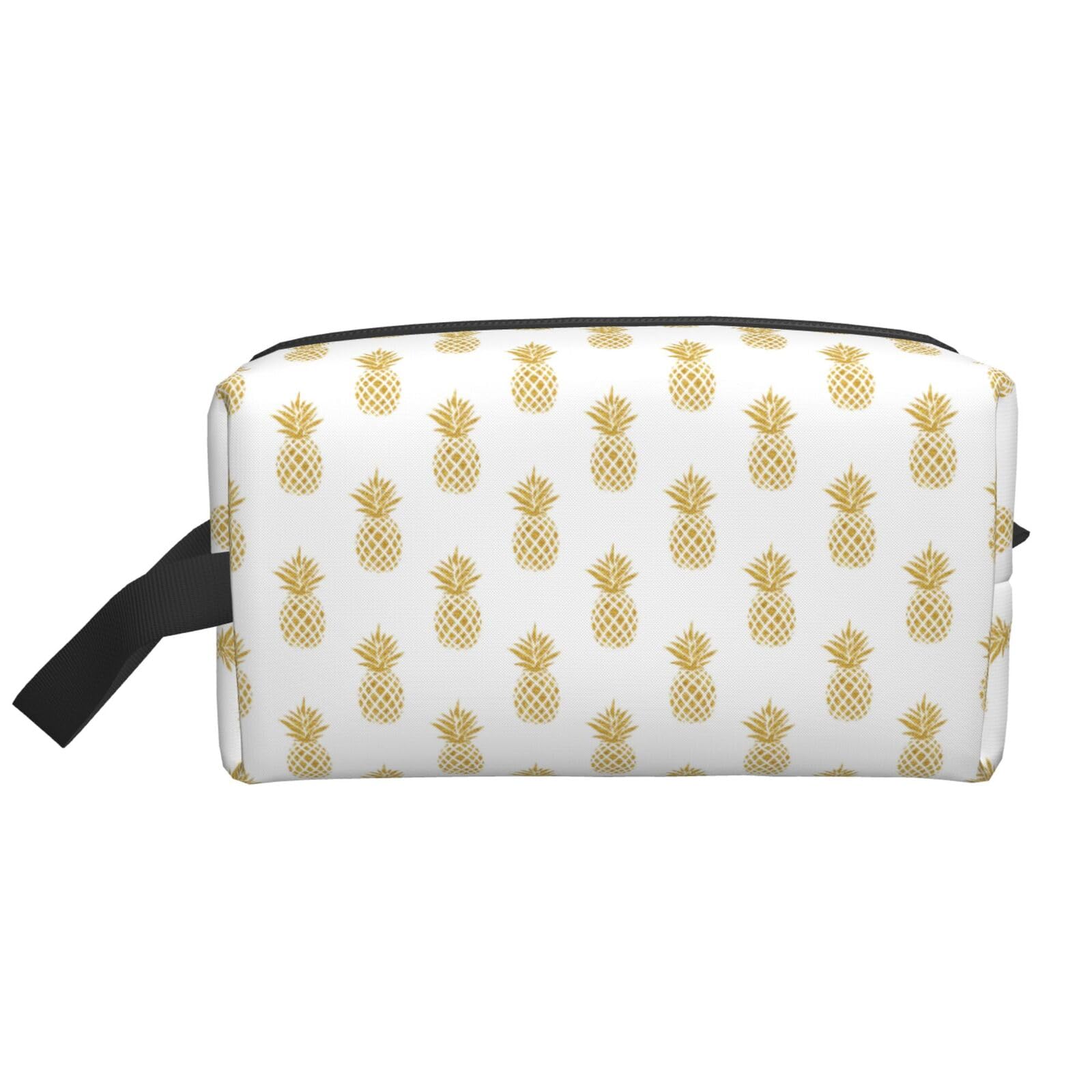 Ercgad Unisex White Gold Pineapple Background Print Large Capacity Travel Toiletry Bag Cosmetic Pouch Daily Storage Makeup Case