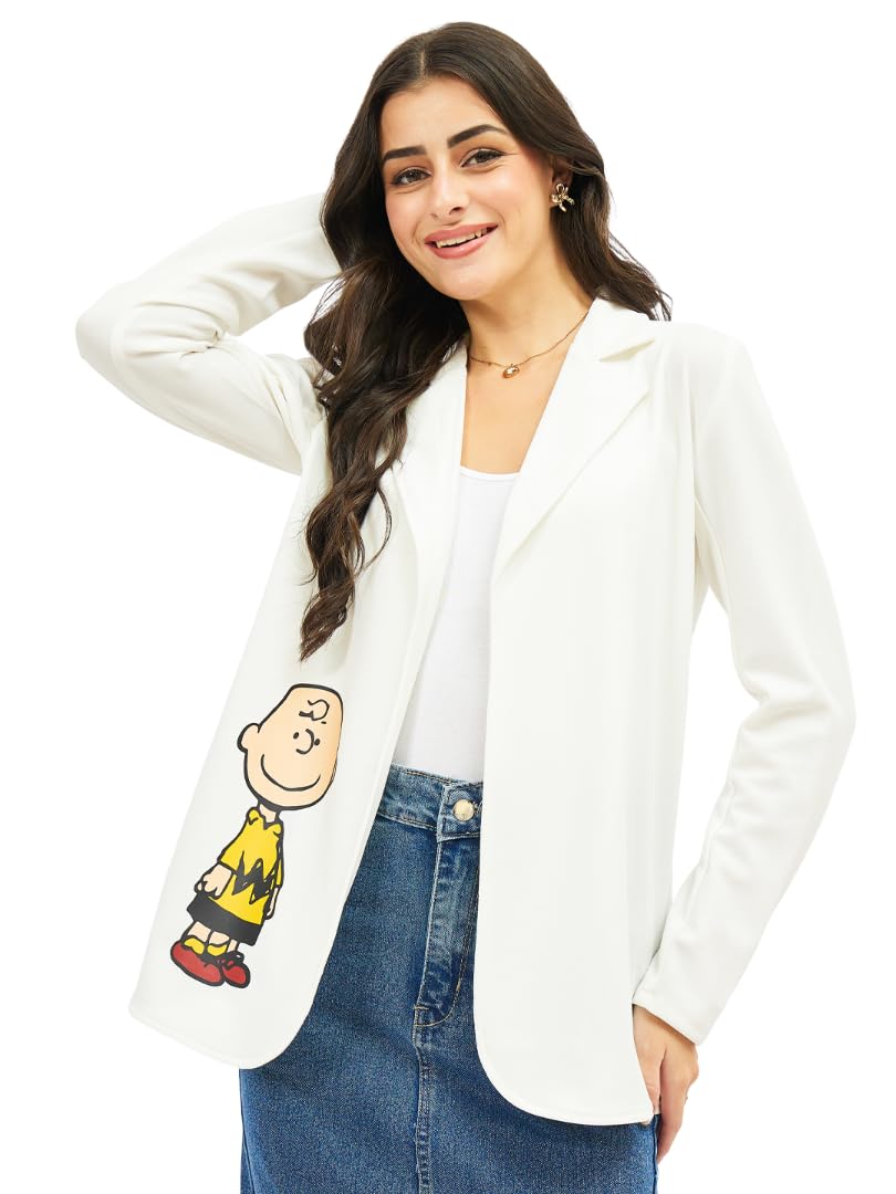 Black & White Graphic Printed Blazer-image-2