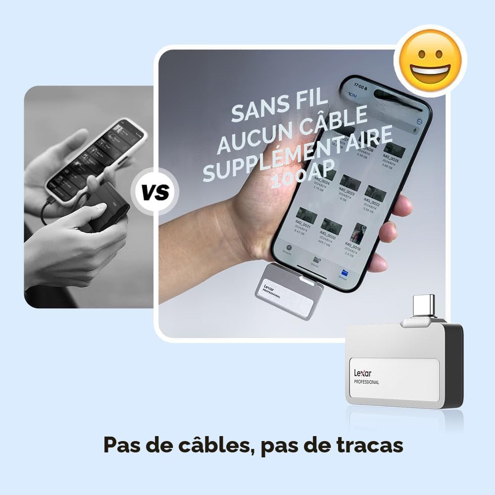 Lexar Professional Go Portable SSD 2To USB 3.2 Gen 2 IP65 1050MB/s Lecture 1000MB/s Écriture Argent