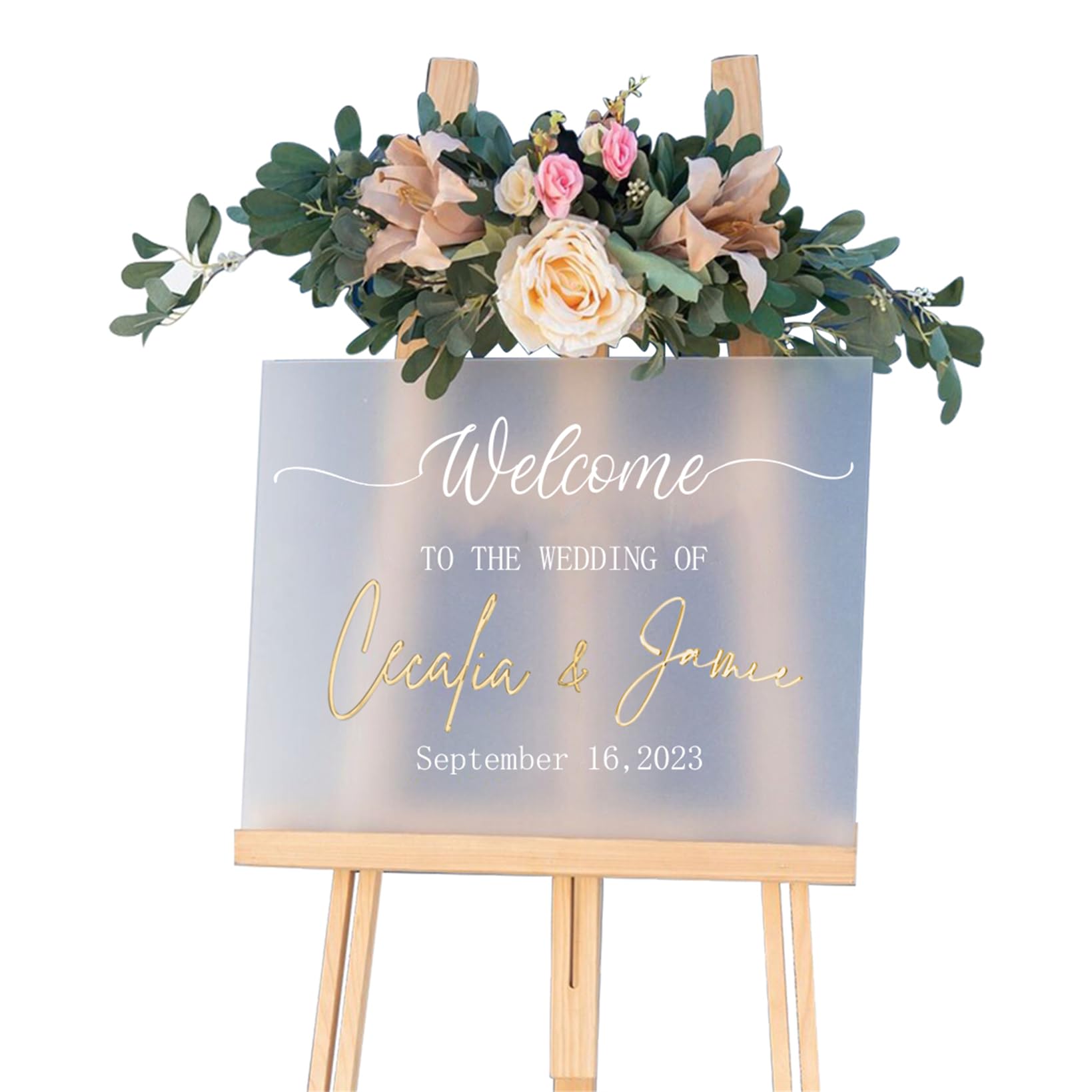 Cartello di benvenuto per matrimonio, in acrilico satinato, con nome personalizzato, cartello 3D Welcome to Our Wedding per ingresso, giardino, sala banchetti (cartello di benvenuto in acrilico per