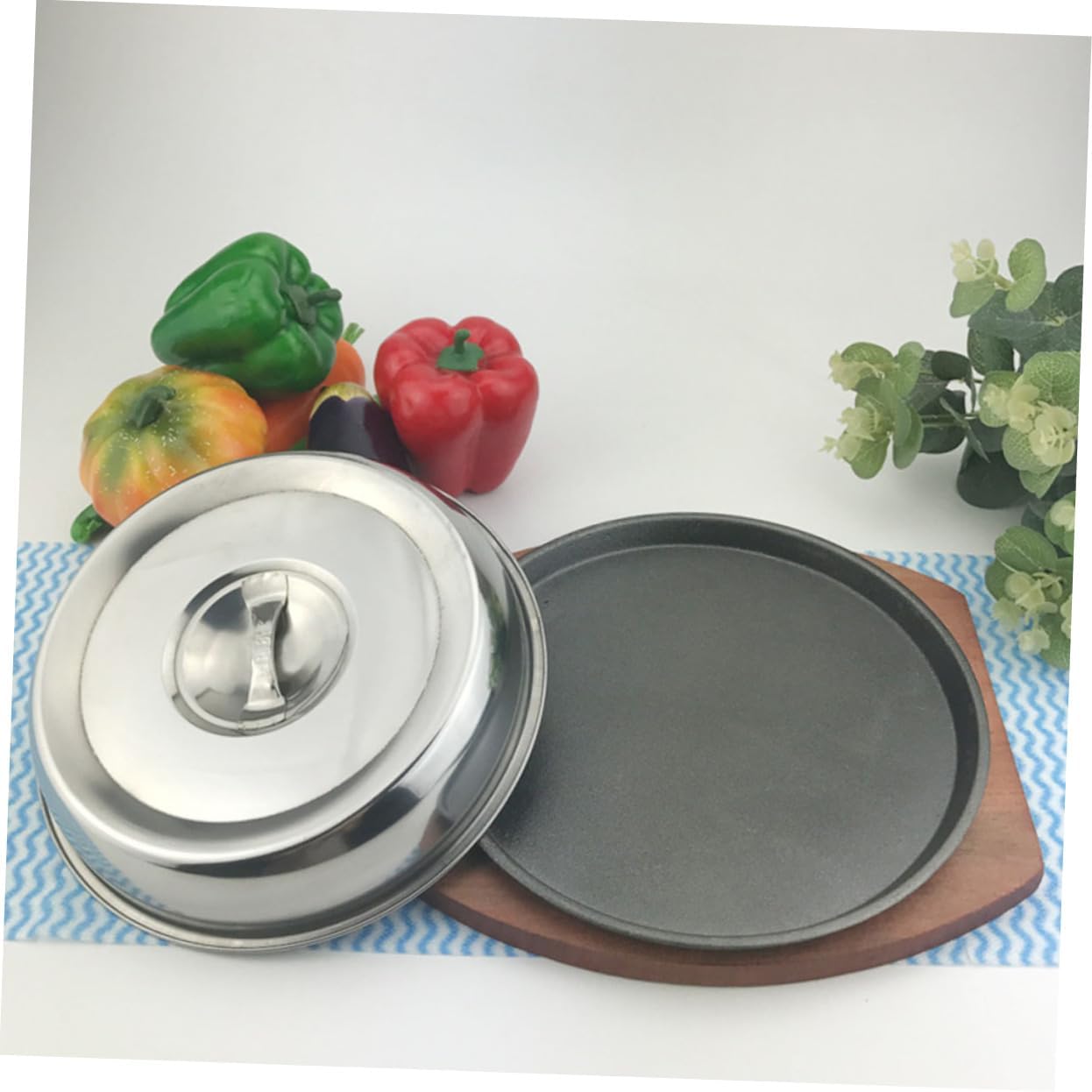 TIDTALEO 1Set Teppanyaki Grill Plate with Lid Nonstick Bbq Stovetop Grill for Steak Vegetables Seafood for Home Cooking and Dining