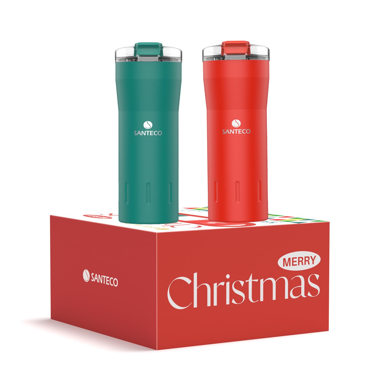 SANTECO Travel Coffee Mug 17 oz, Insulated Tumblers with Flip Lid, Stainless Steel Mugs Spill Proof, Double Wall Vacuum Tumblers, Reusable To Go Mug for Hot/Ice - Set of Two