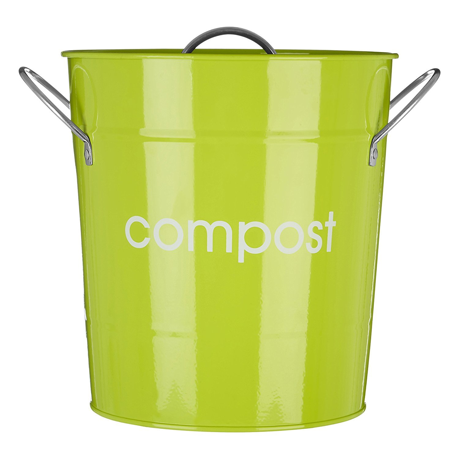 Premier Housewares Compost Bin - Lime Green Metal Bucket with Plastic Liner & Lid - 19.5cm x 21cm