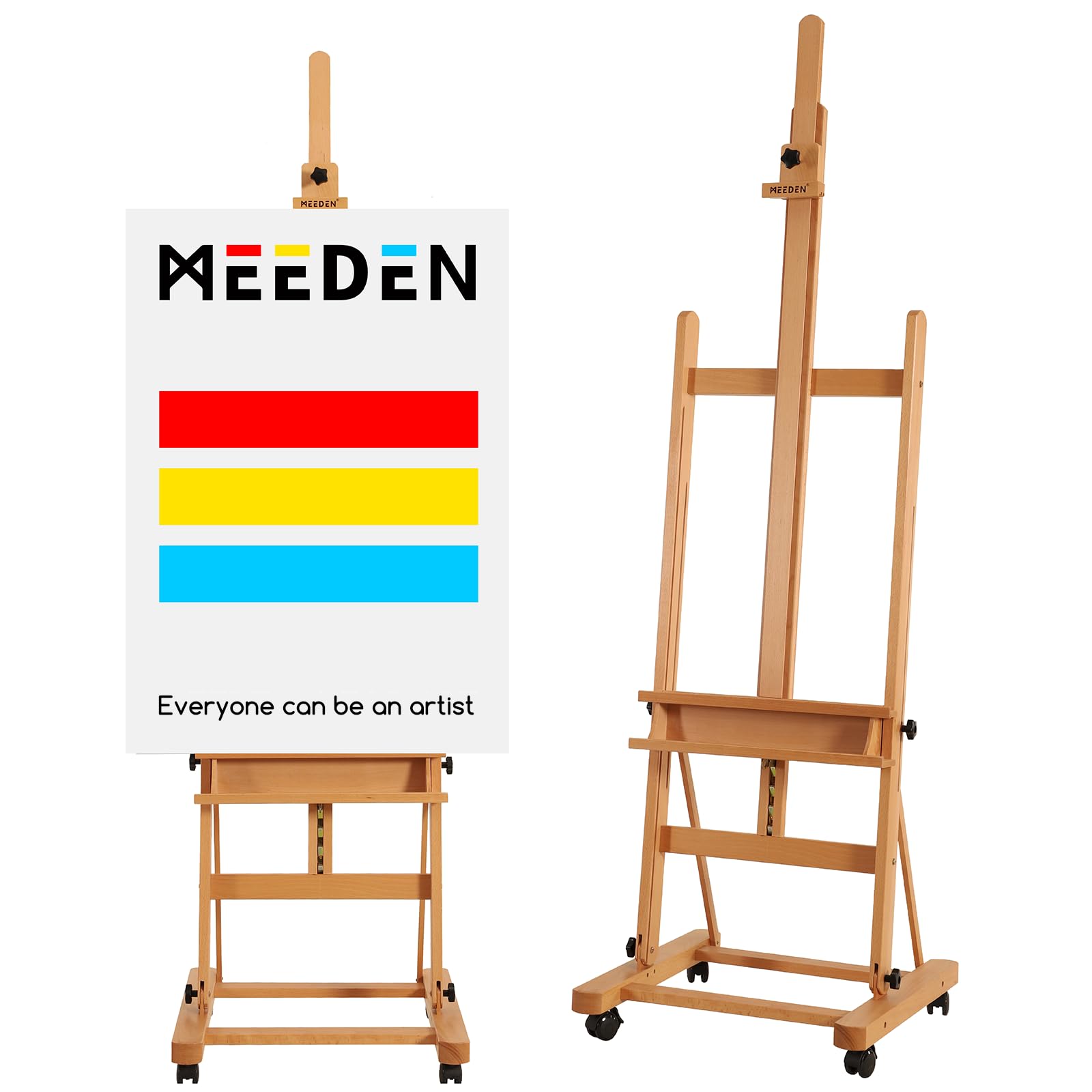 MEEDEN Artist Wooden Easel, Adjustable Beech H-Frame Easel, Foldable Studio Easel for Painting, Holds Canvas Up to 92"