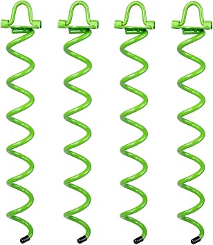 AshmanOnline 16 Inch Spiral Ground Anchor Green Color - Ideal for Securing Animals, Tents, Canopies, Sheds, Car Ports, Swing Sets Pack of 4