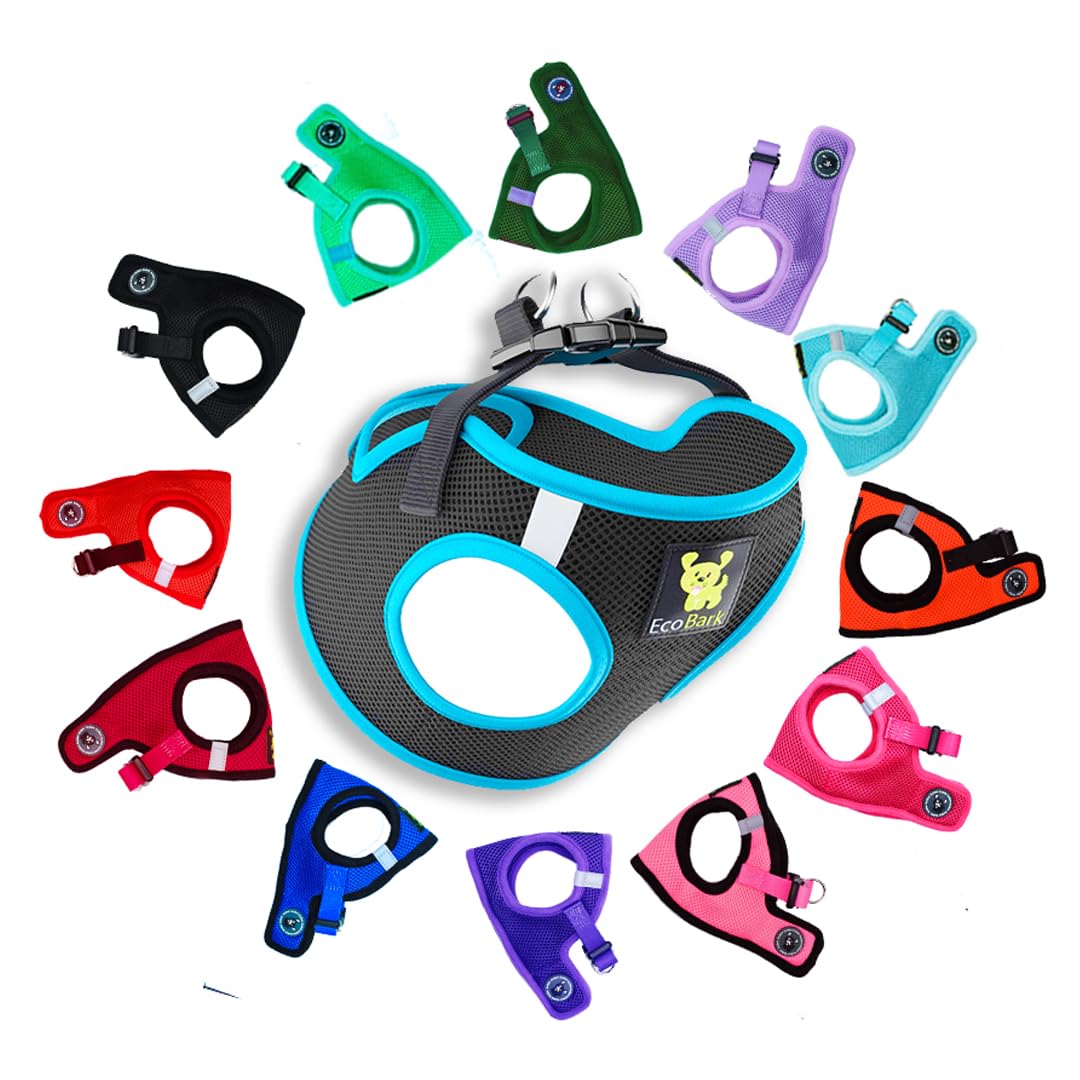 EcoBark Step In Dog Harness Eco Friendly for Small Medium Dogs Reflective Adjustable Soft Mesh Toy Breeds Black Teal Large