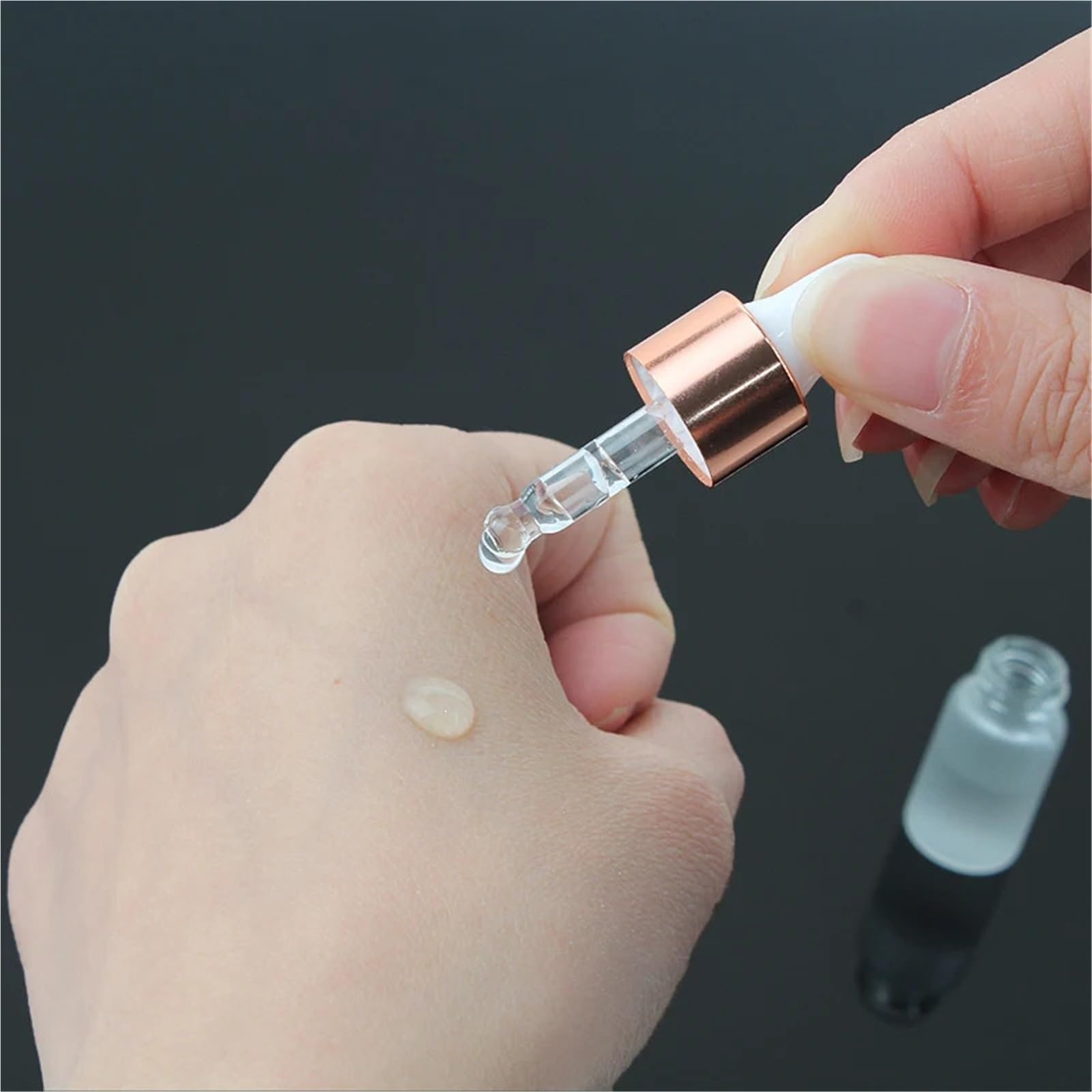 Gotero Botella cuentagotas esmerilada de vidrio 2ml 3ml 5ml botellas perfume con pipeta reactivo tapa rosa for aceite esencial(5ml,30 pcs)