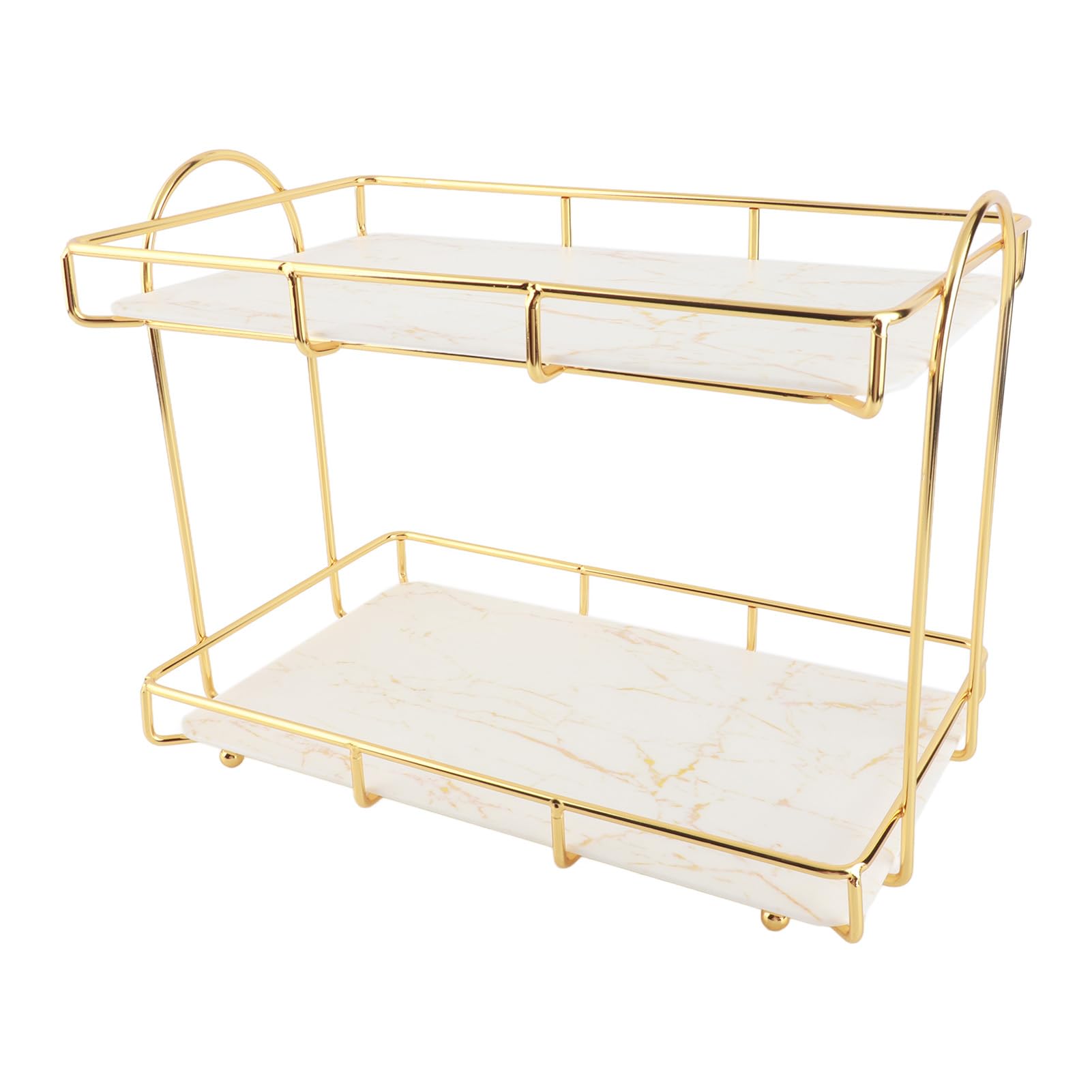 Asixxsix Organizador de baño, Bandeja de tocador Multiusos de 2 Niveles con Revestimiento Dorado para lociones, Maquillaje, cosméticos, perfumes, detergente y Especias, Dorado (L)
