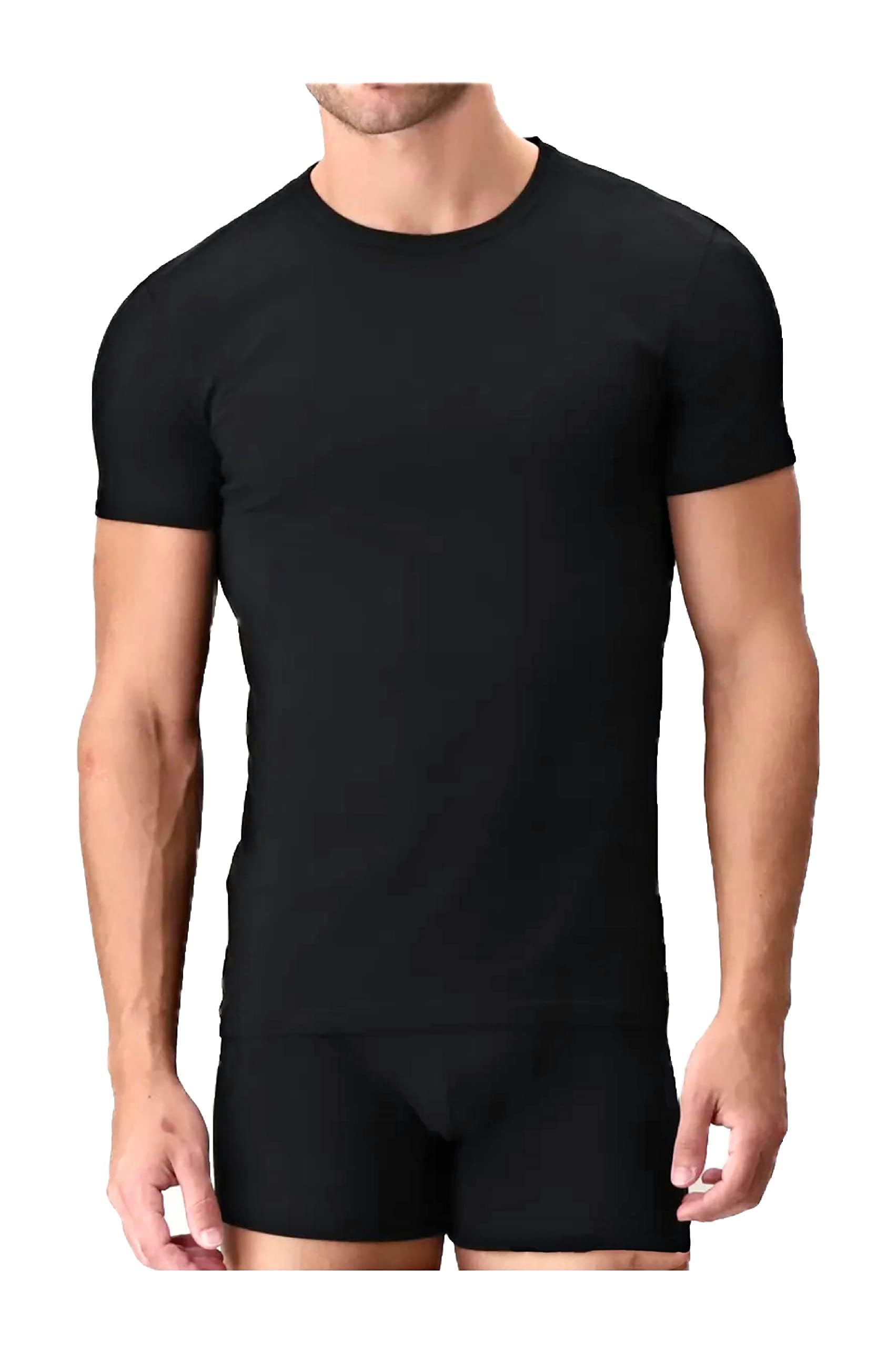 LIABEL Maglietta Intima Uomo Felpata 3-6 Pezzi Girocollo Maglia Uomo in Caldo Cotone Pettinato, Maglia Intima Uomo Invernale 3868G