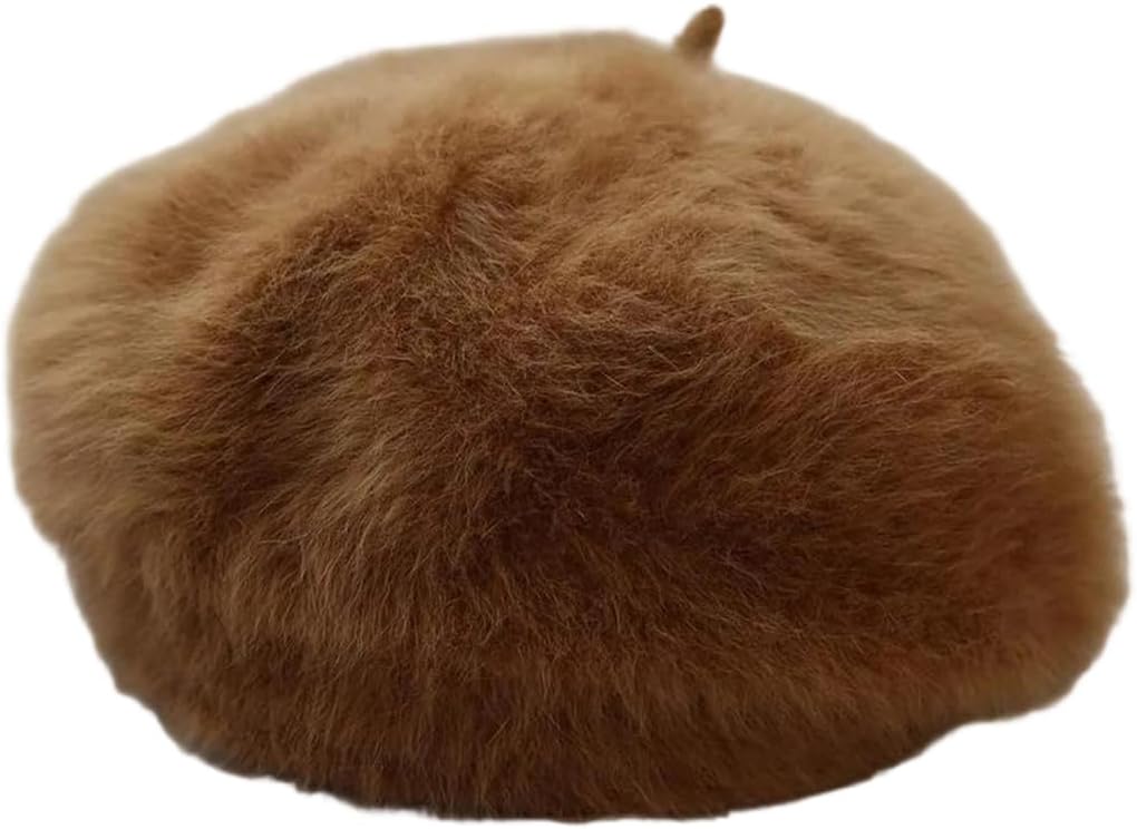Fur Beret for Women Casual Autumn Winter Artist Painter Hat Soft Furry Headwear