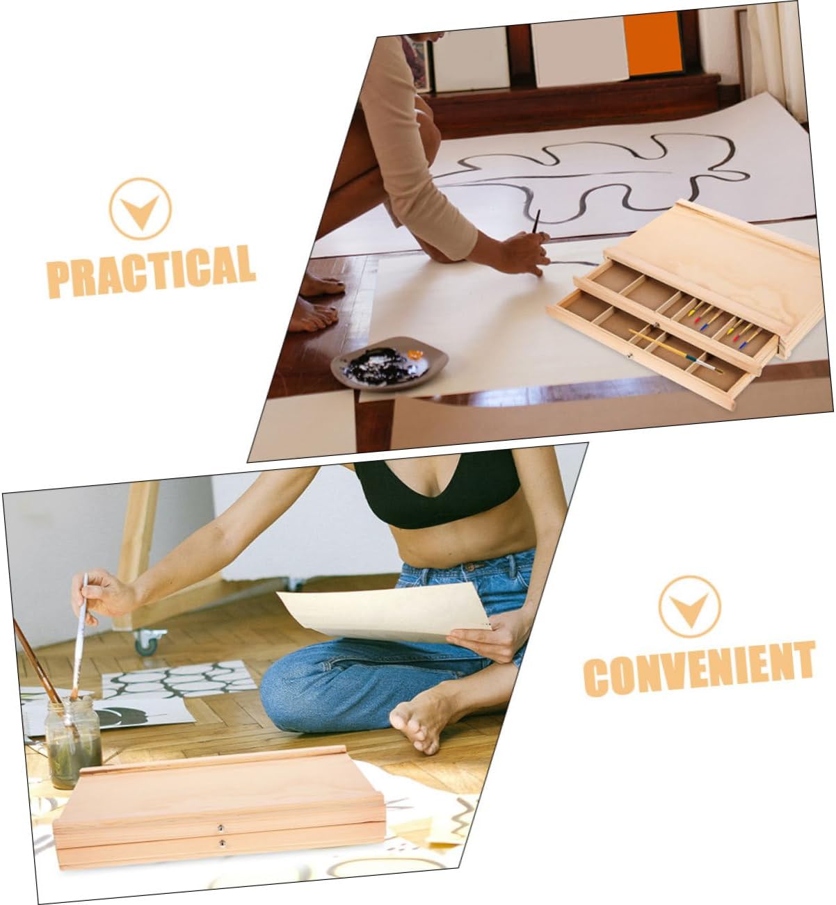 Uonlytech Wooden Art Supply Storage Box Multiple Drawers Portable Organizer for Artists and Students for Outdoor Sketching and Painting