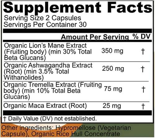Miniatura 4 de Peak + Valley Suplemento de apoyo cerebral nootrópico para la memoria y la concentración con hongo melena de león y ashwagandha - 60 cápsulas