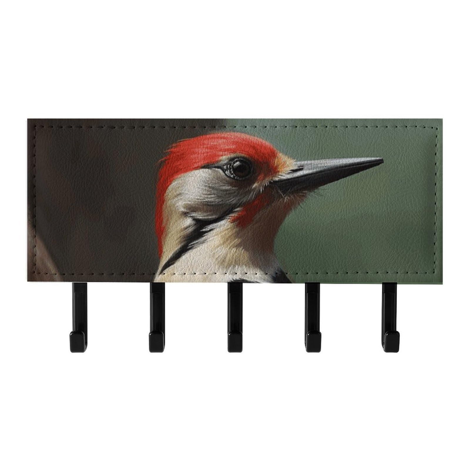 QMNLKH Woodpecker Wall Mounted Key Rack for Home, No Drilling Key Holder with 5 Hooks, Self Adhesive Keys Chain Organizer for Hallway, Keys Hanger Shelf for Office, Doorway Black