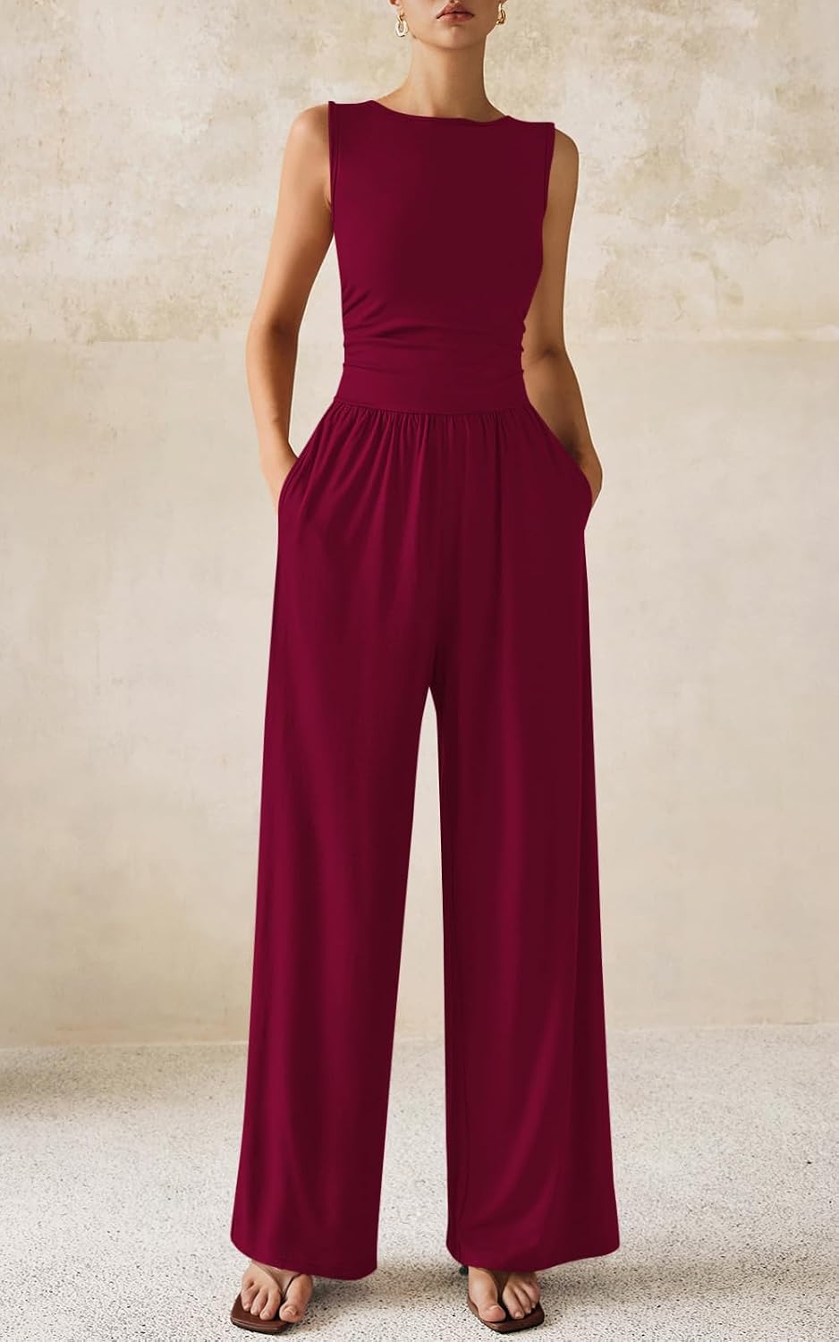 PRETTYGARDEN One Piece Jumpsuits for Women Dressy Casual Sleeveless Crewneck Wide Leg Rompers Jumpers Vacation Summer Outfits