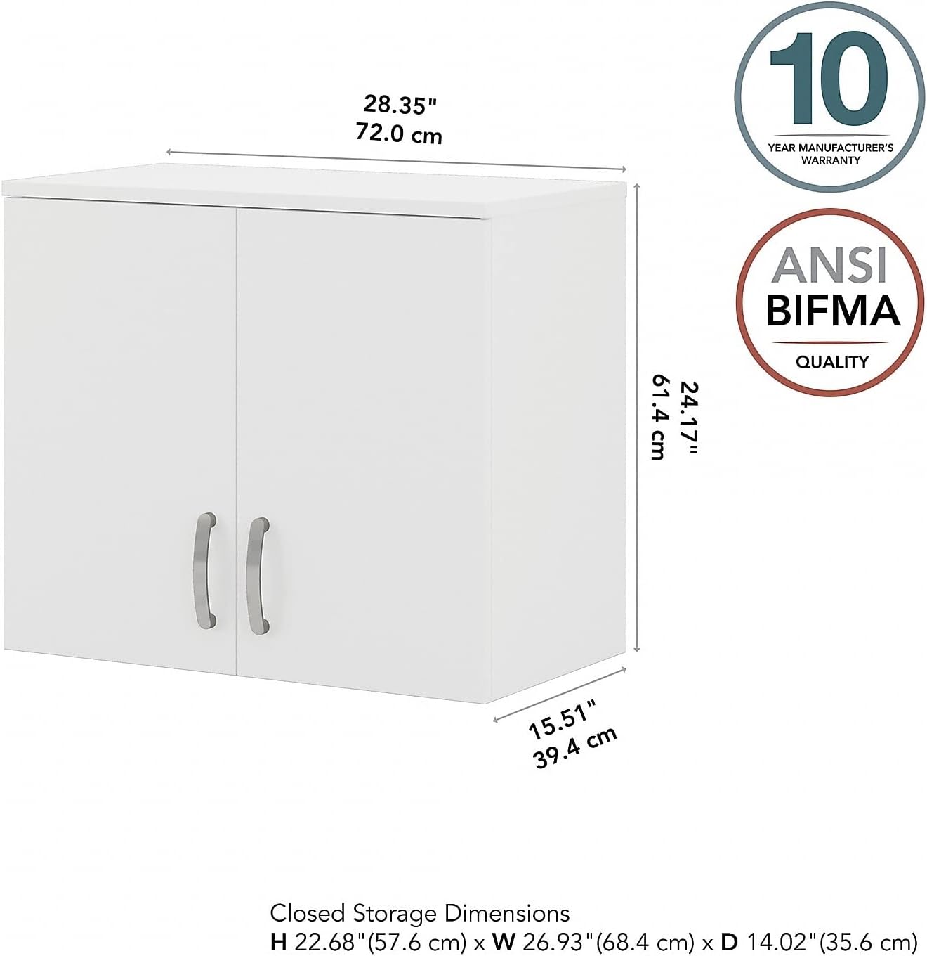 Bush Business Furniture Universal Wall Cabinet with Doors and Shelves in White, Versatile Home Organizer, Office Storage Unit and Adjustable Shelving