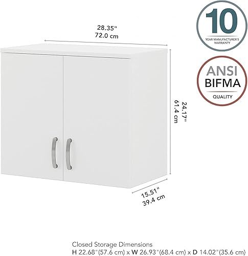 Miniatura 3 de Bush Business Furniture Armario de pared universal con puertas y estantes en blanco, organizador versátil para el hogar, unidad de almacenamiento de