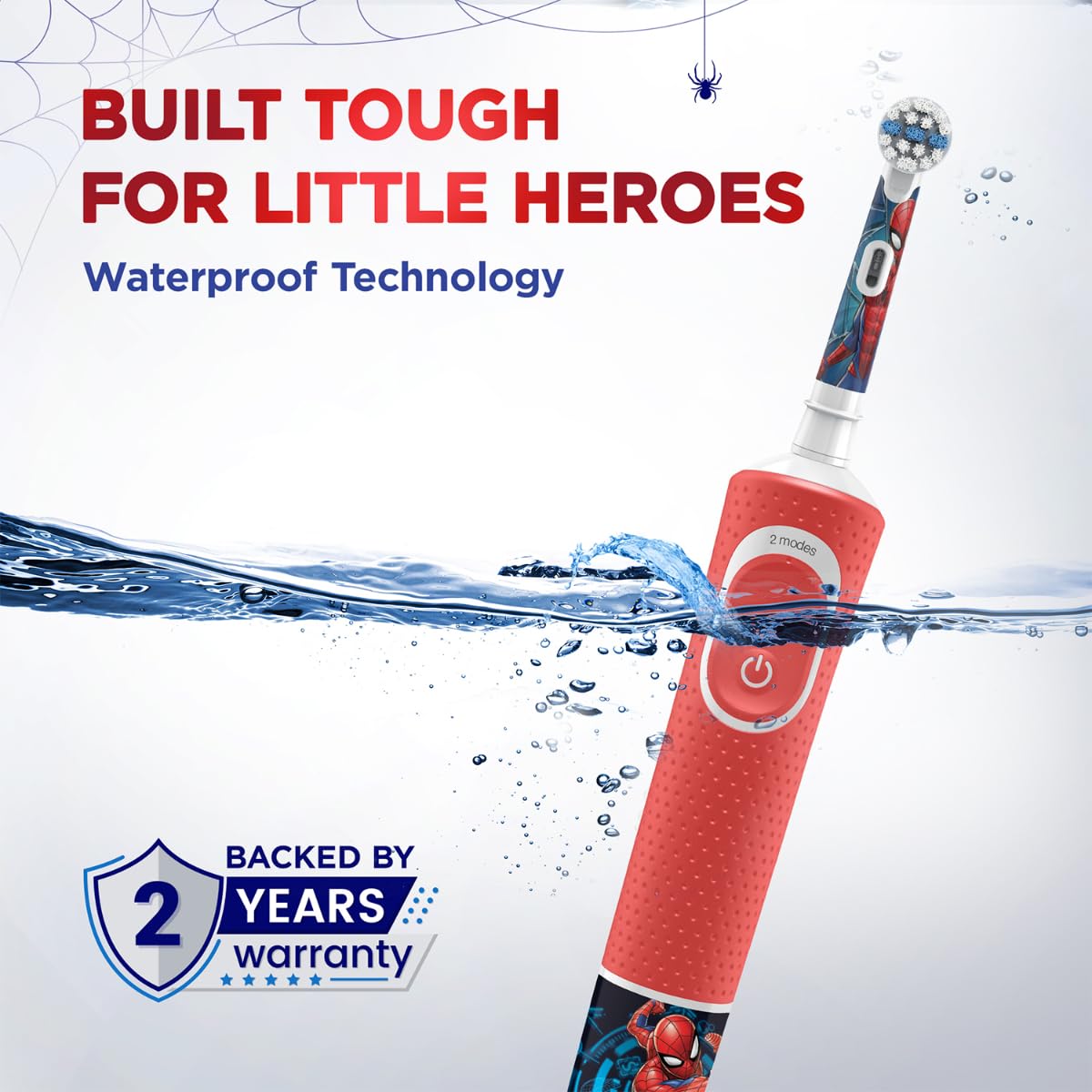 Oral-B Kids Spiderman Rechargeable Rotating Electric Toothbrush, 2 Brushing Modes (Daily & Sensitive), 2 Min Timer with Quadpacer, 2 Year Warranty by Oral B, IPX7 Water Resistant, Round Brush Head - Image 6 thumbnail