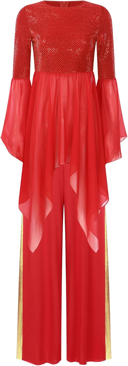 JEATHA Women's Two Piece Liturgical Praise Dance Tunic Maxi Dress with Loose Pant Worship Spiritual Costume