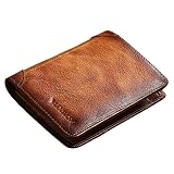 MANBANG Luxury Wallet for Men Genuine Cow Leather Male RFID Trifold Short Purse Large Capacity with ID Window and Credit Card Holder (Brown)