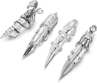 JOVIVI Punk Rock Gothic Armor Knuckle Full Finger Rings Set for Men Women - 4PCS Halloween Cosplay Jewelry