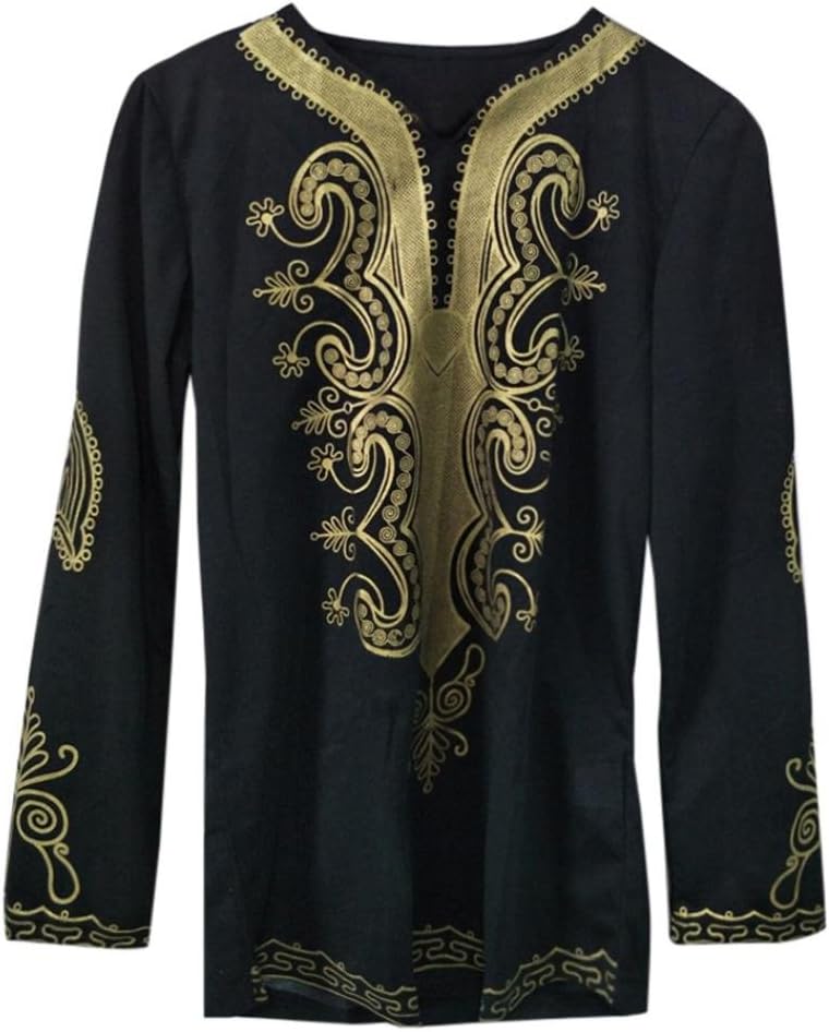 Jubaopen Men Vintage African Dashiki Graphic Long Sleeve Top Shirt