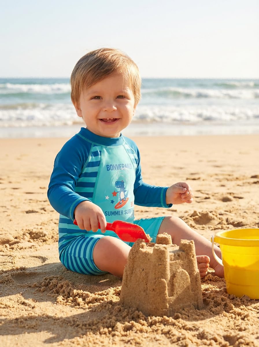BONVERANO Traje de baño para bebé niño Trajes de baño de una Pieza de Manga Larga Protección UV 50+ Trajes de baño con Cremallera