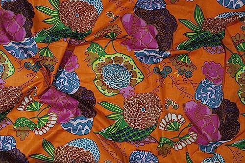 Image of Indian Hand-Block Printed Jaipuri Fruit Print Floral Ethnic Sanganer Kurti Print Cotton Fabric (20 Yards, Orange Fruit)