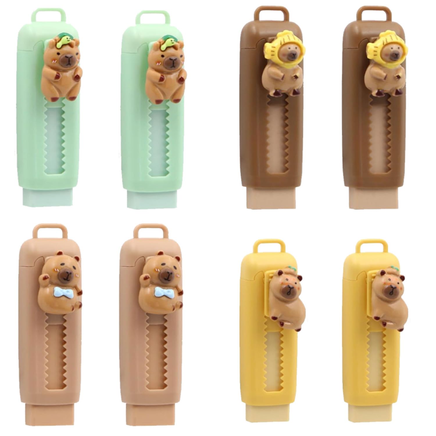 ZHjuju 8PCS Retractable Push-Pull Erasers – Cute Capybara Pencil Erasers, Extendable Rubber Erasers for School, Office, Drawing, Gifts, Multi-Colour Capybara Design